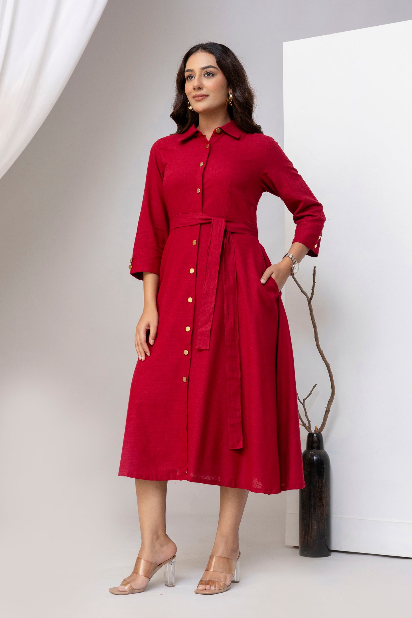 Maroon Airy Linen Dress