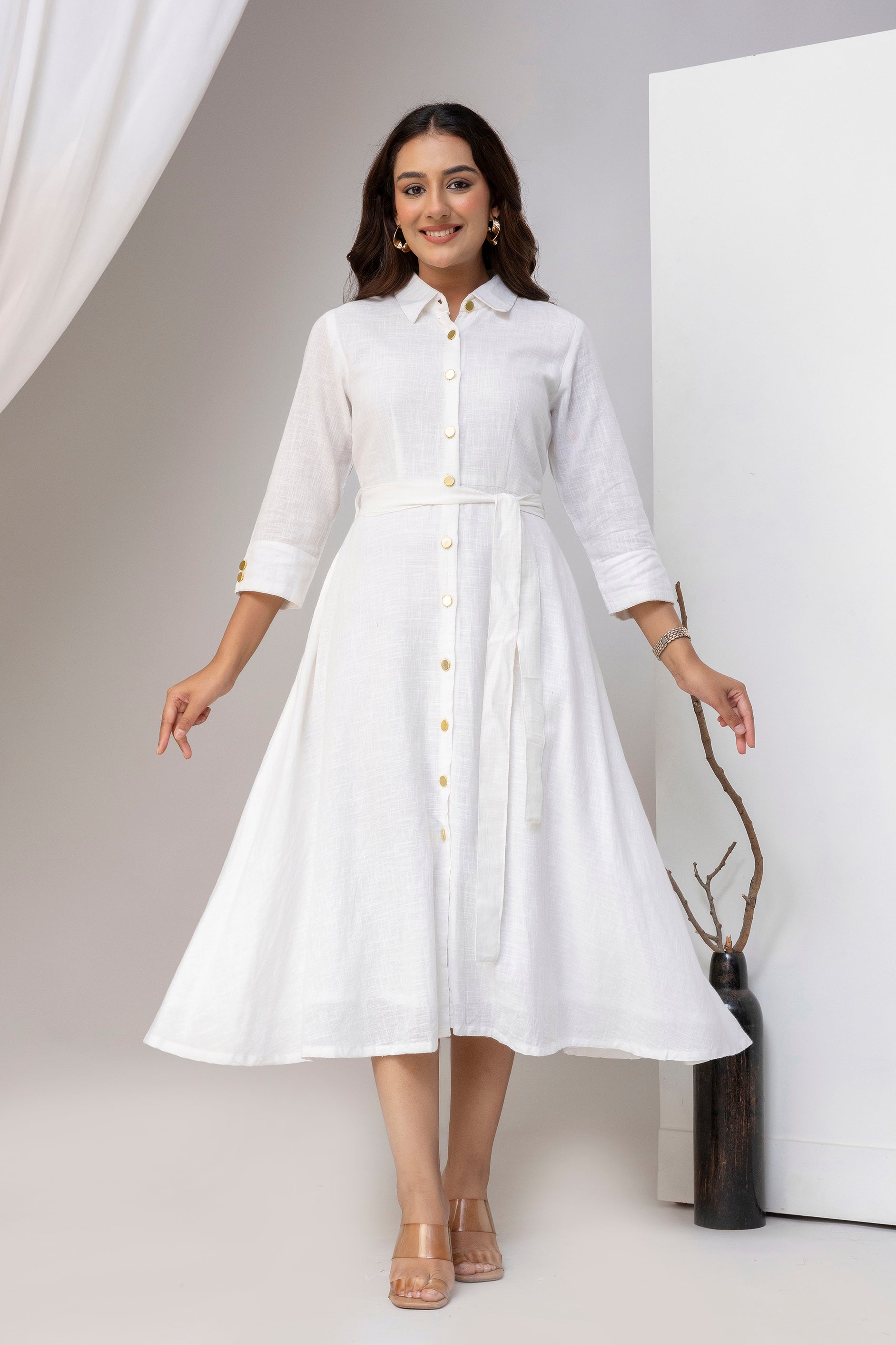 White Airy Linen Dress – Swag Sanskriti