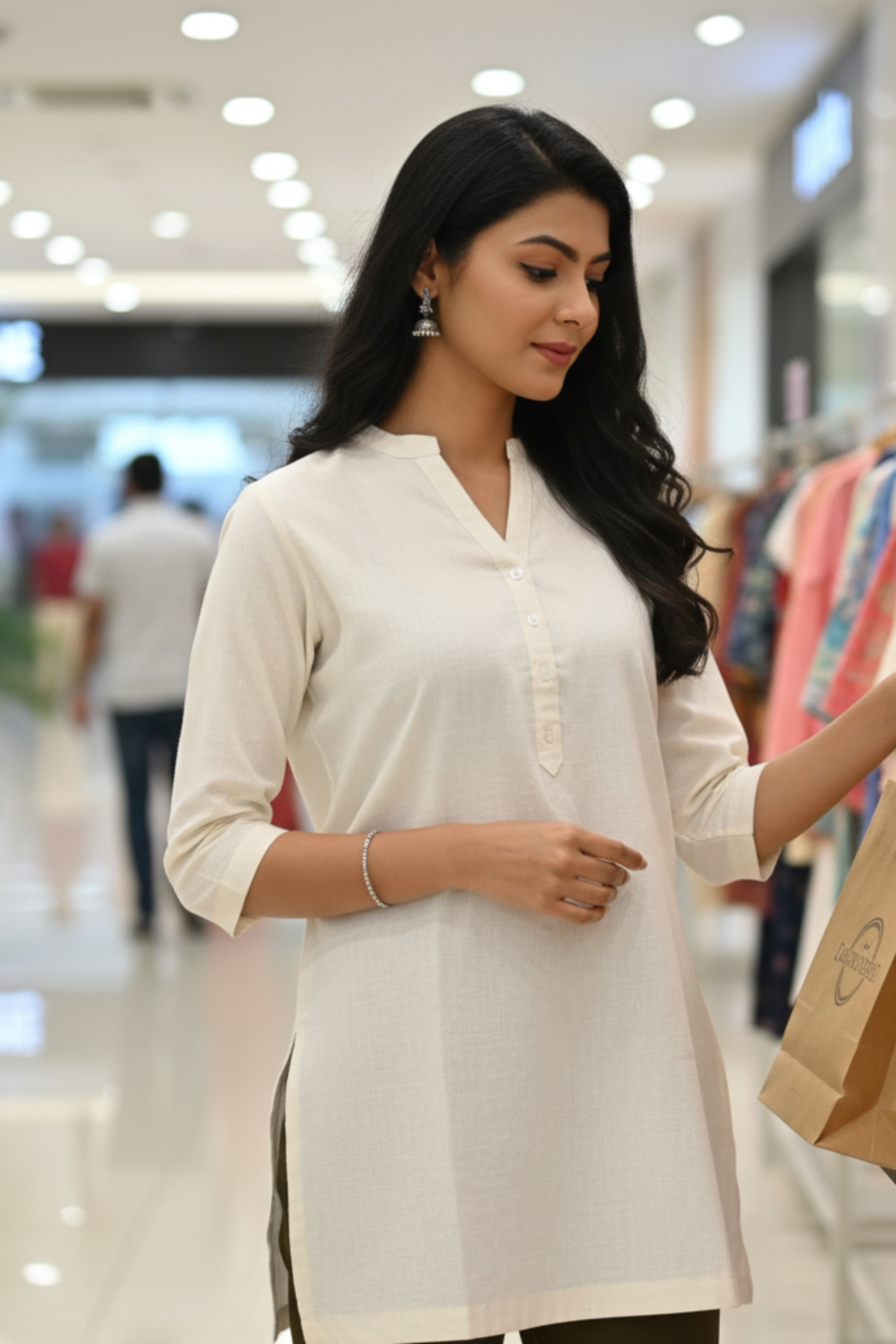 Ecru Solid Short Kurti