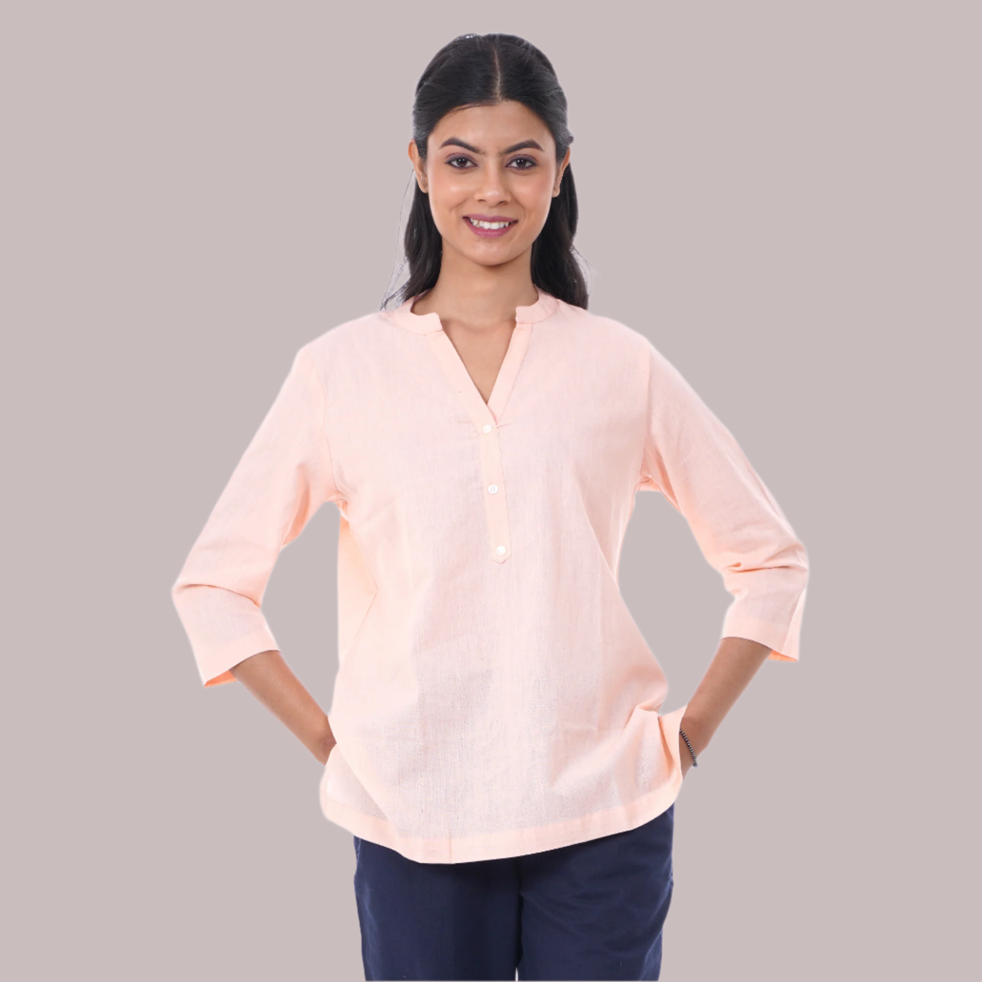 Peach Solid Short Kurti