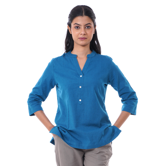 Turquoise Solid Short Kurti