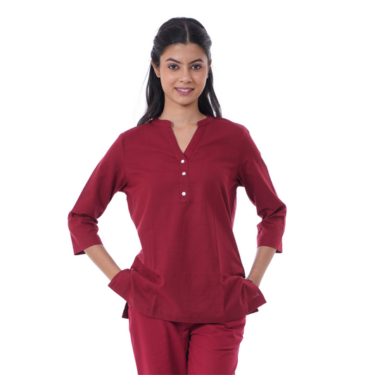 Maroon Solid Short Kurti