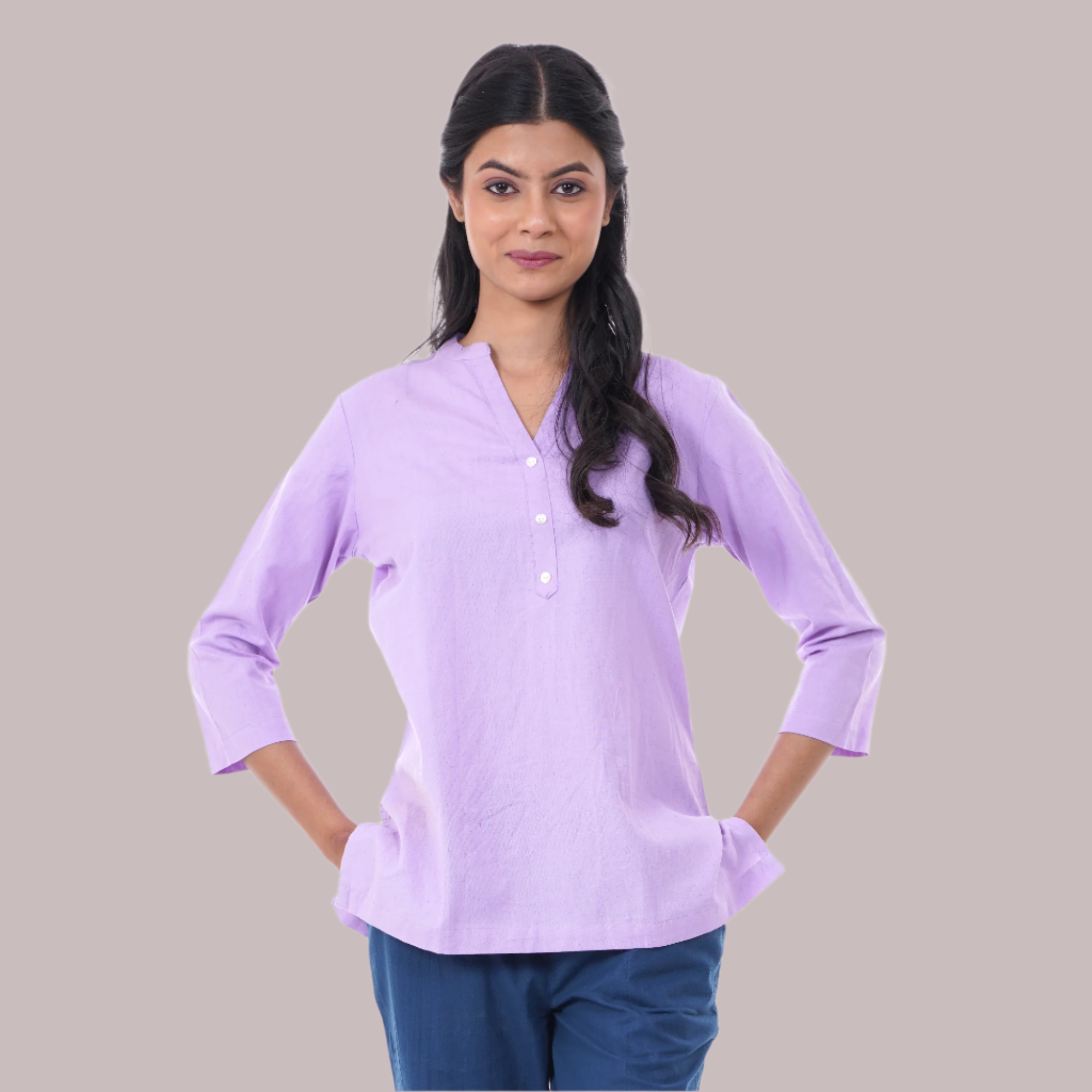 Lilac Solid Short Kurti