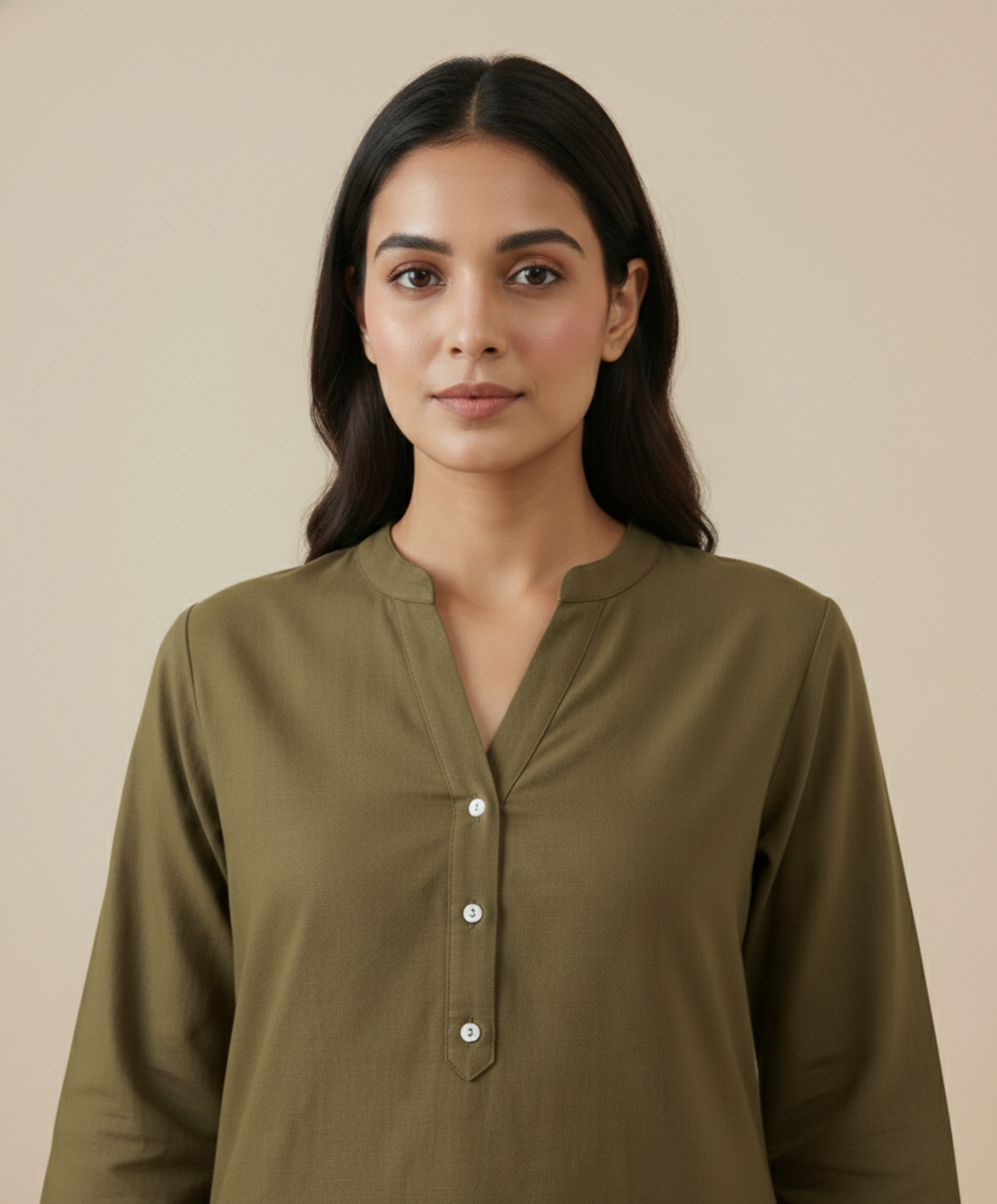 Olive Green Linen Long Kurta