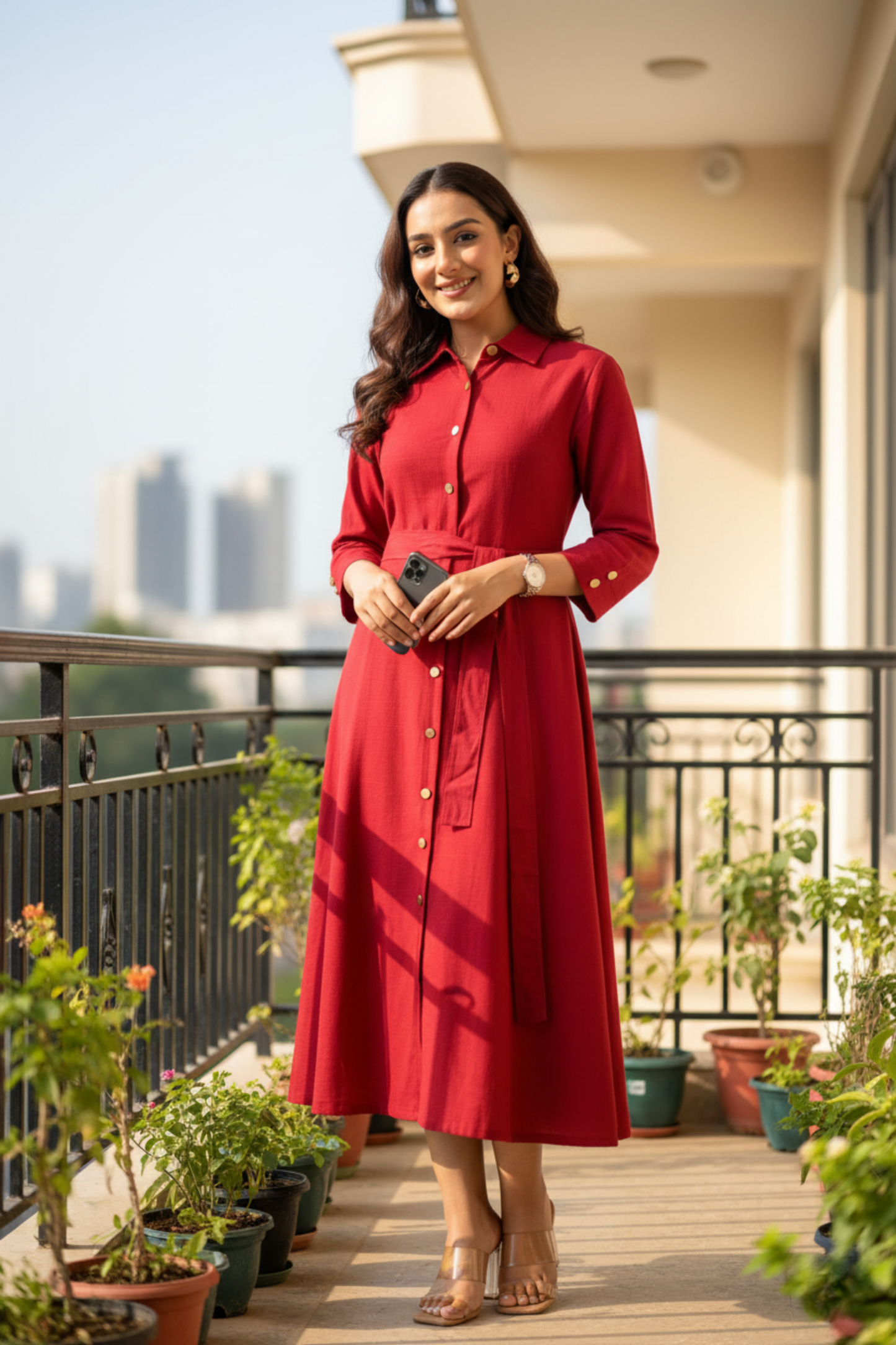 Maroon Airy Linen Dress