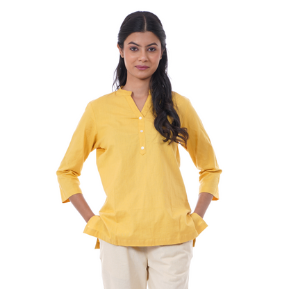 Yellow Solid Short Kurti