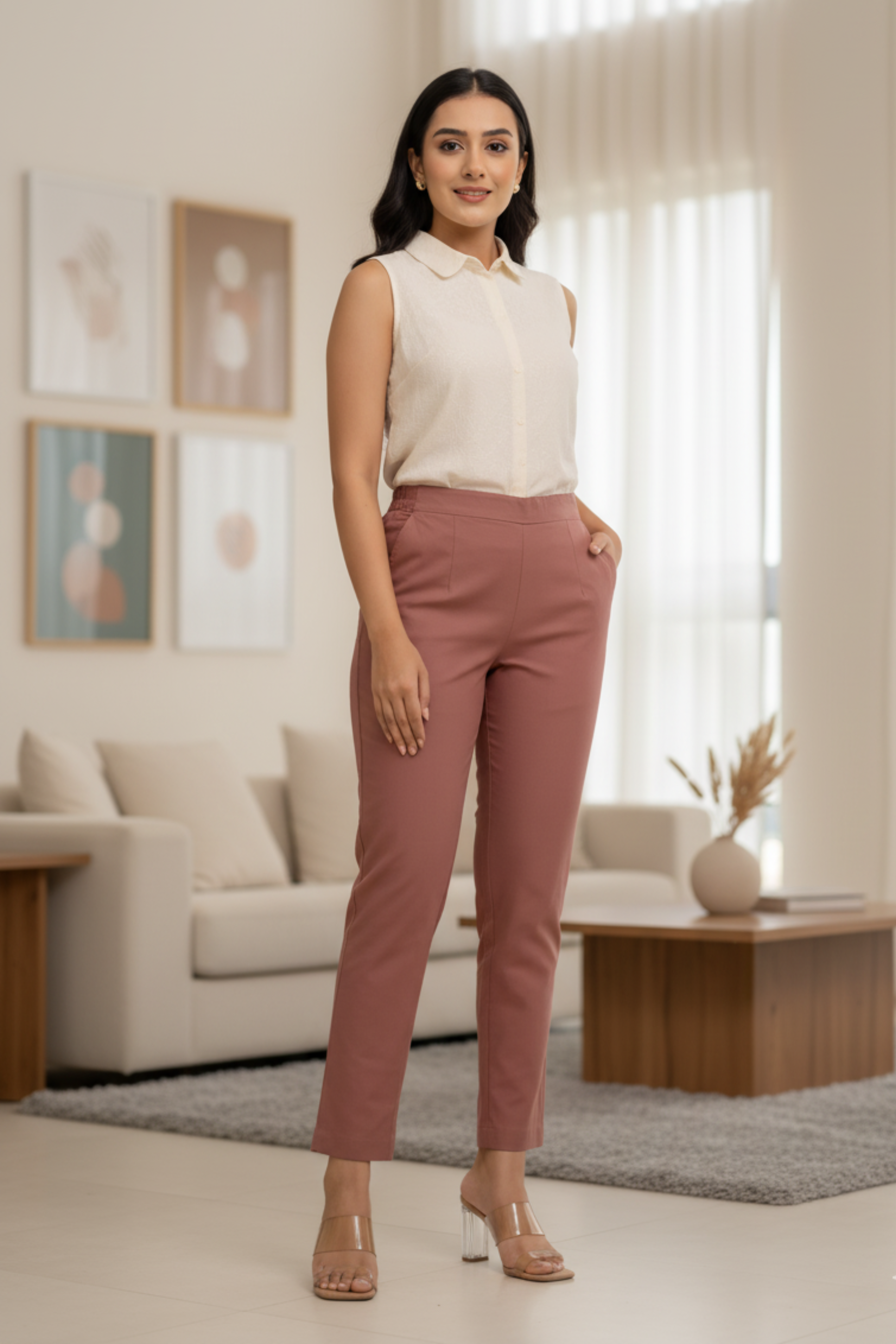 Sassy  Rose Taupe Cotton Pants