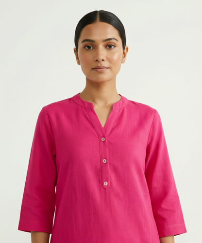 Hot Pink Linen Long Kurta