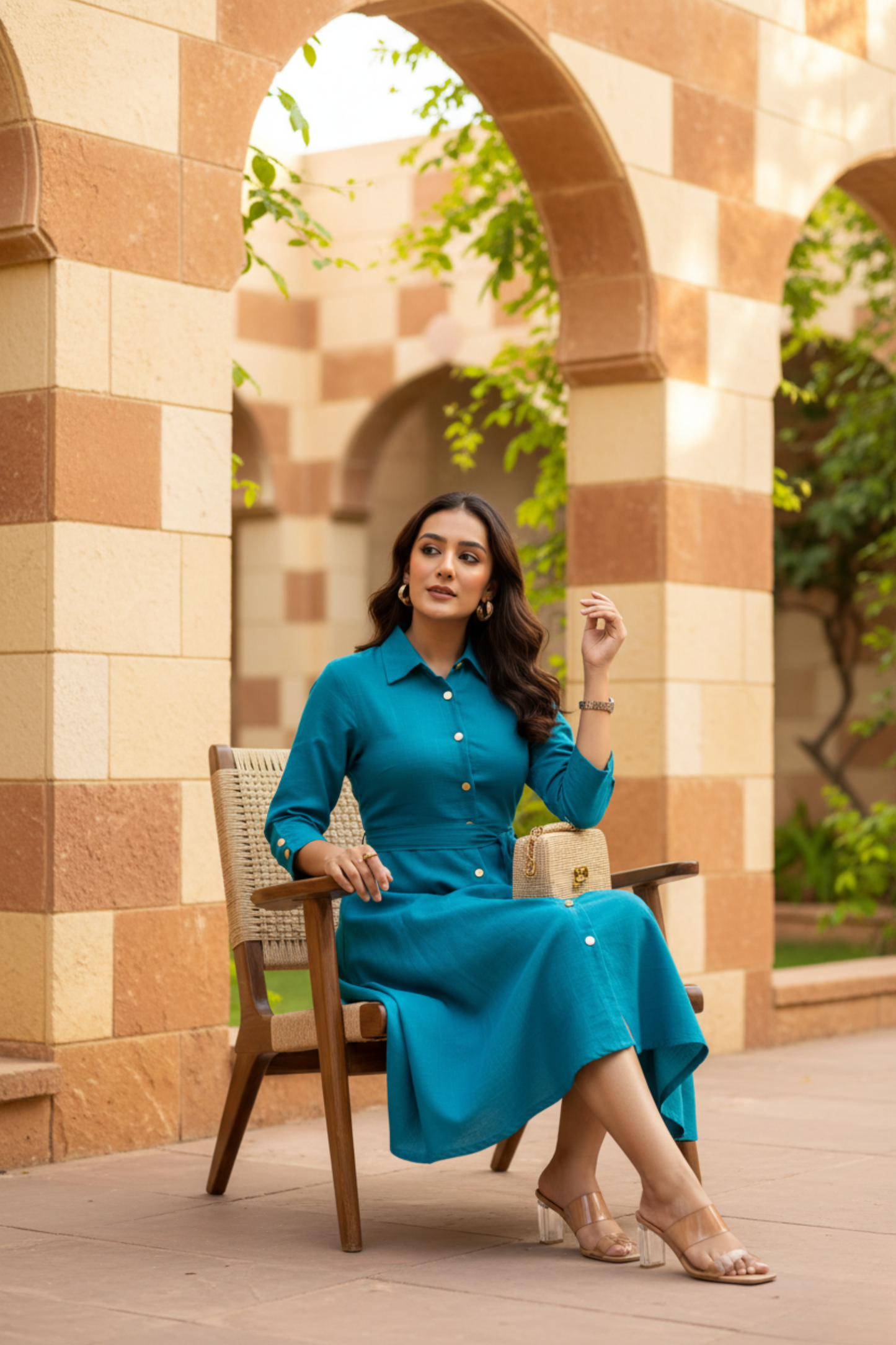 Teal Blue Airy Linen Dress