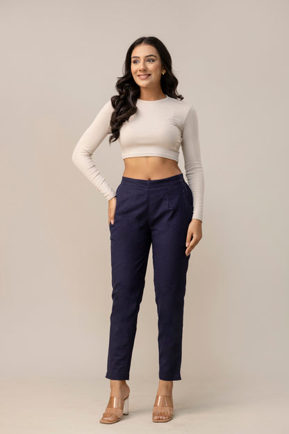 Sassy Navy Blue Cotton Pants