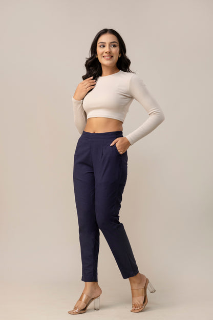 Sassy Navy Blue Cotton Pants