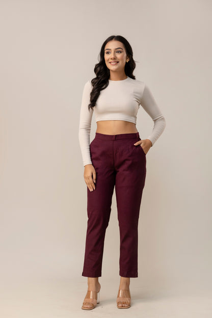 Sassy  Wine Cotton Pants