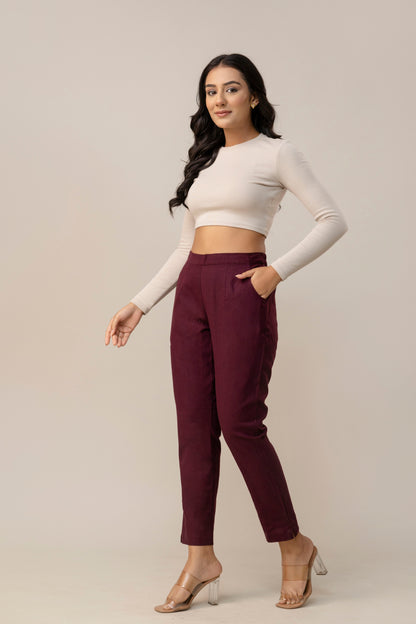 Sassy  Wine Cotton Pants