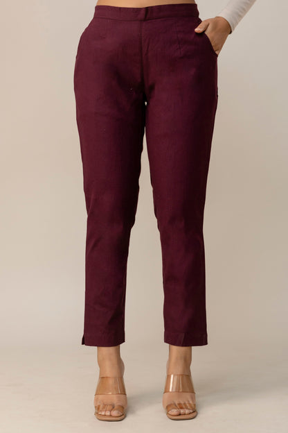 Sassy  Wine Cotton Pants