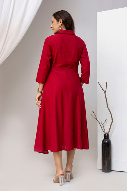 Maroon Airy Linen Dress