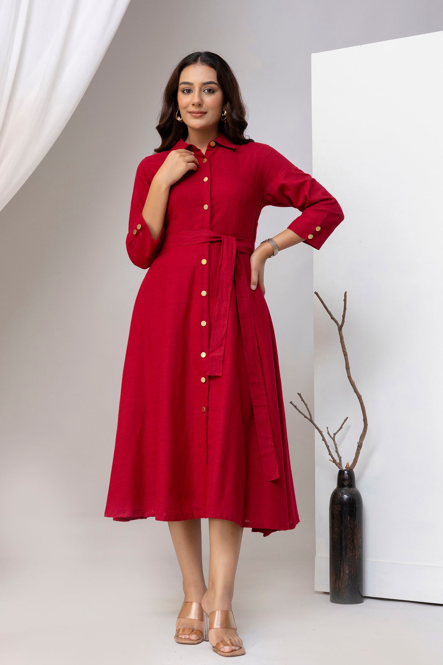 Maroon Airy Linen Dress