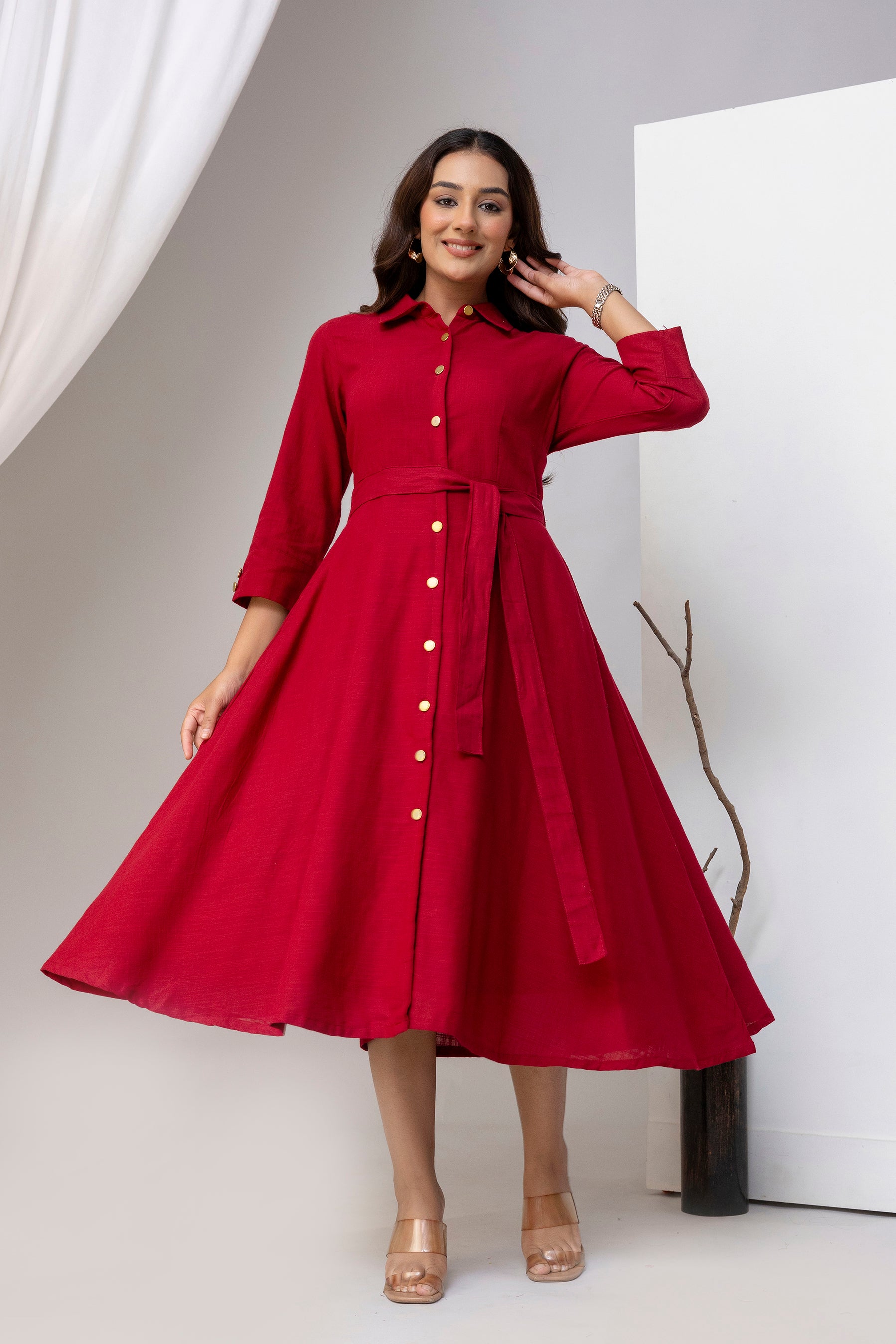 Maroon Airy Linen Dress