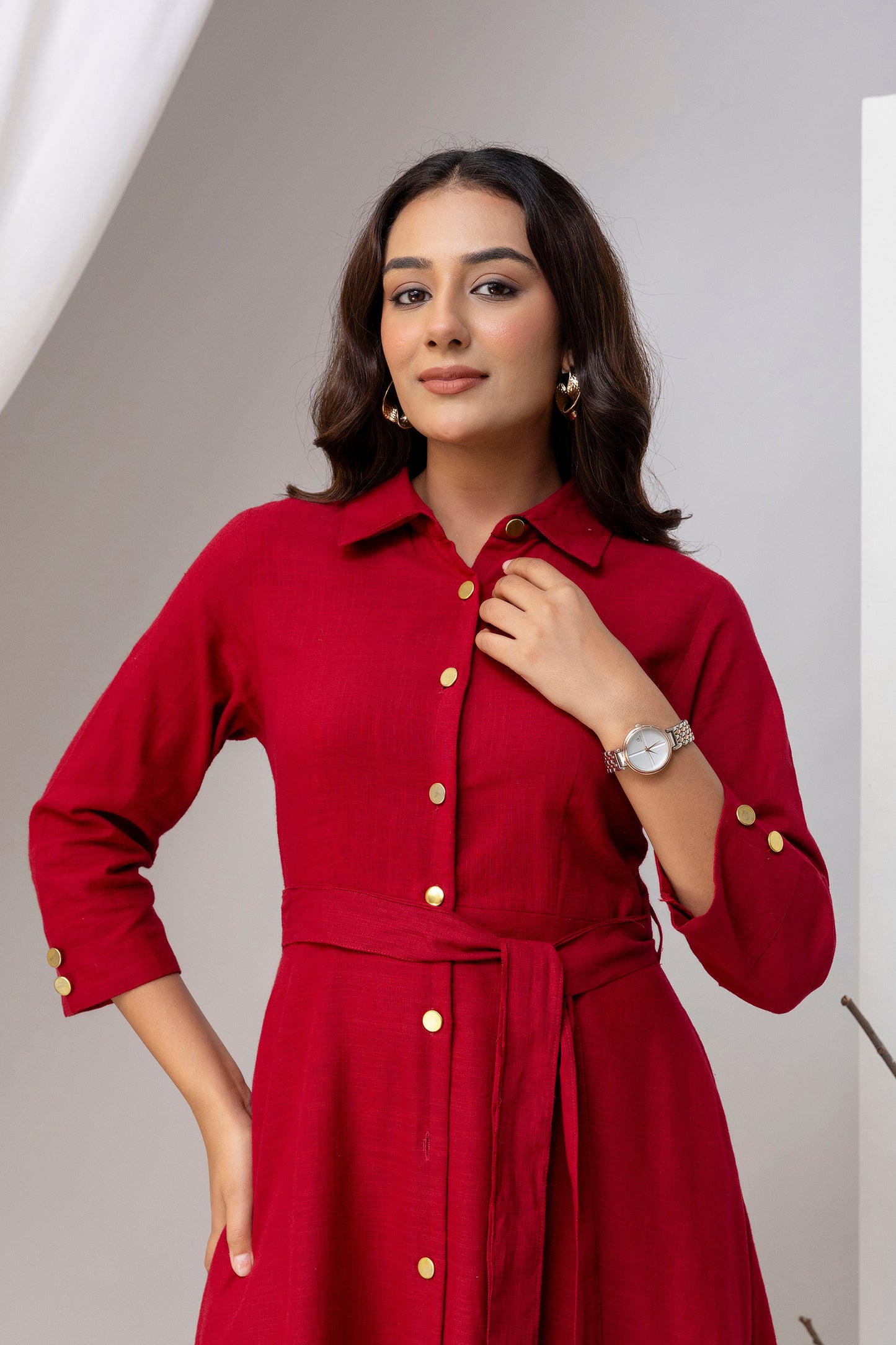 Maroon Airy Linen Dress