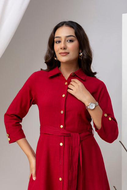 Maroon Airy Linen Dress