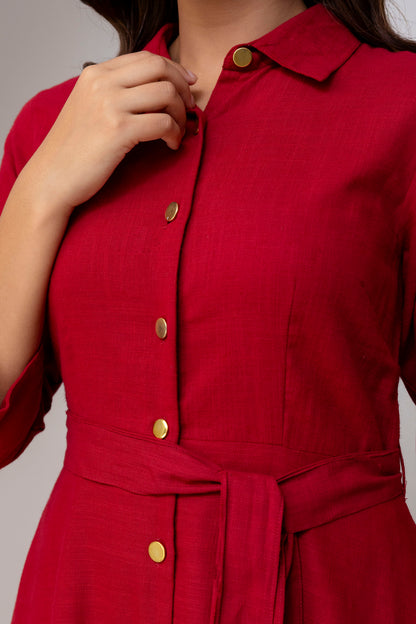 Maroon Airy Linen Dress