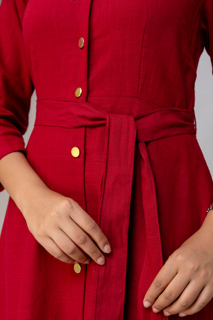 Maroon Airy Linen Dress