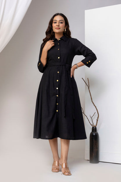 Black Airy Linen Dress