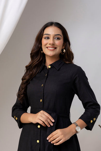 Black Airy Linen Dress