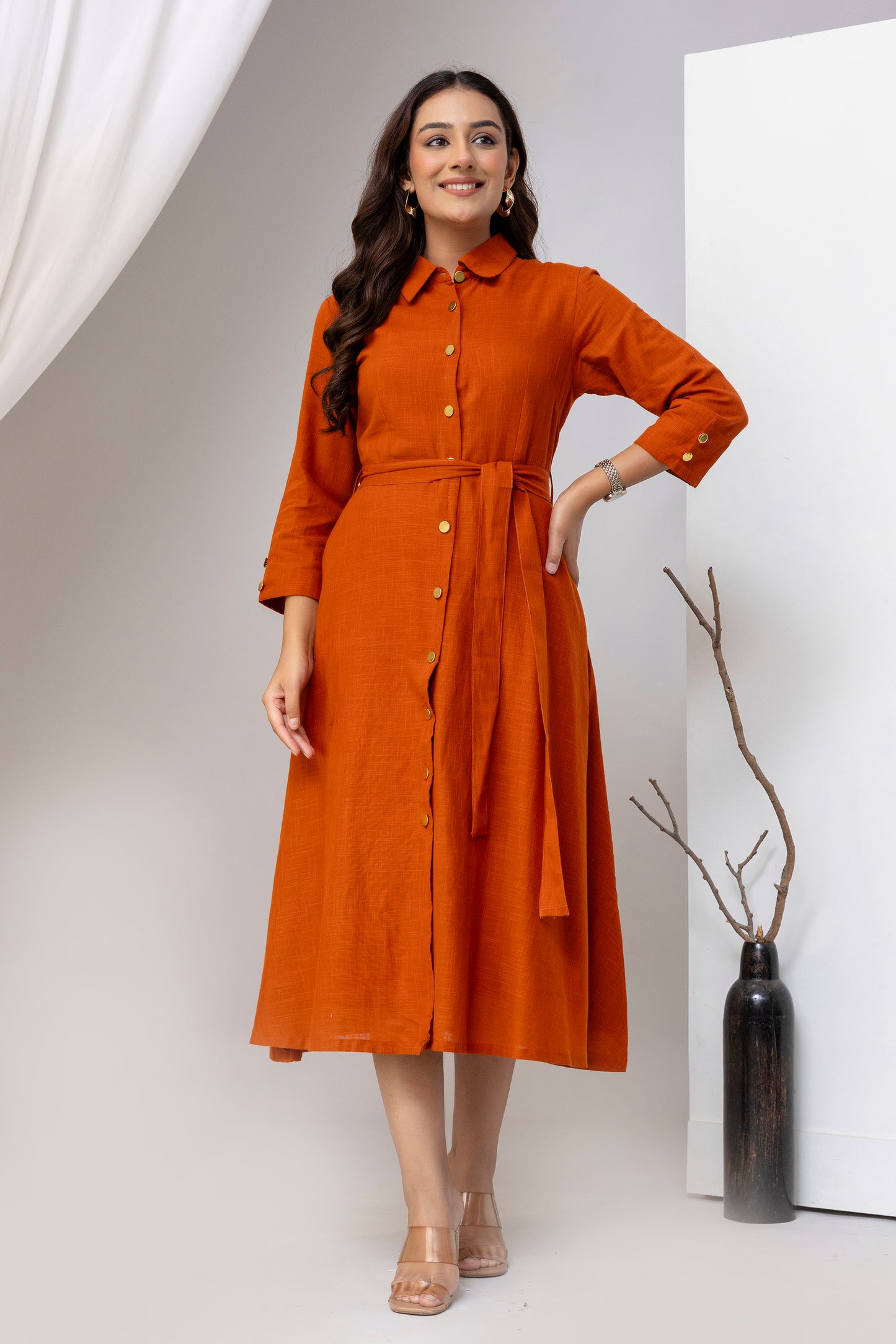 Rust Orange Airy Linen Dress