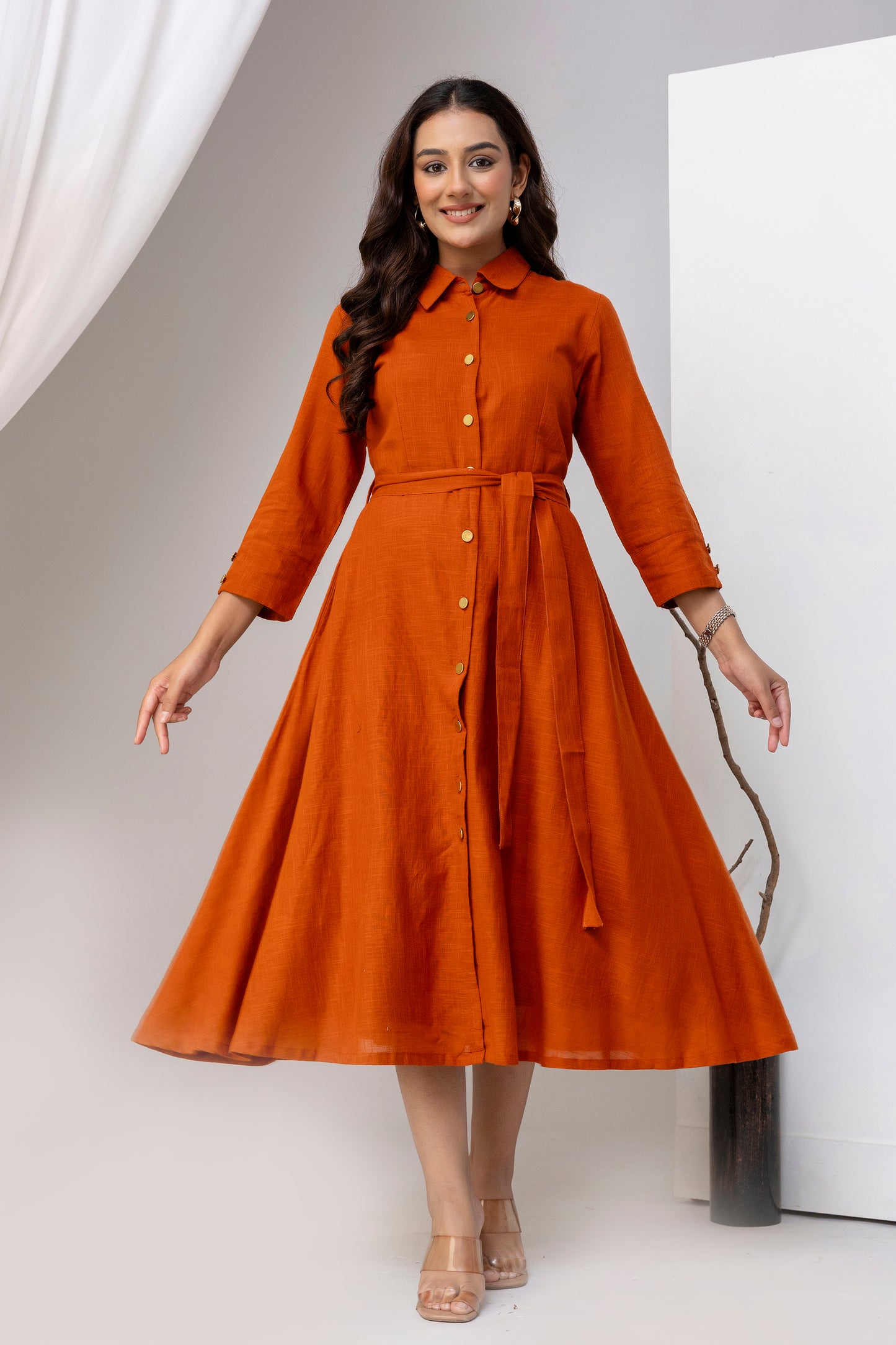 Rust Orange Airy Linen Dress