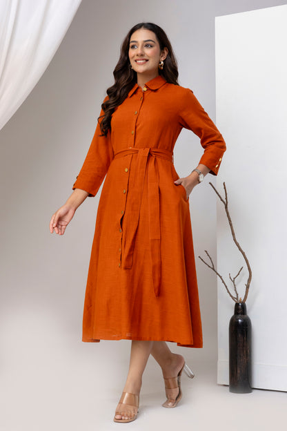 Rust Orange Airy Linen Dress