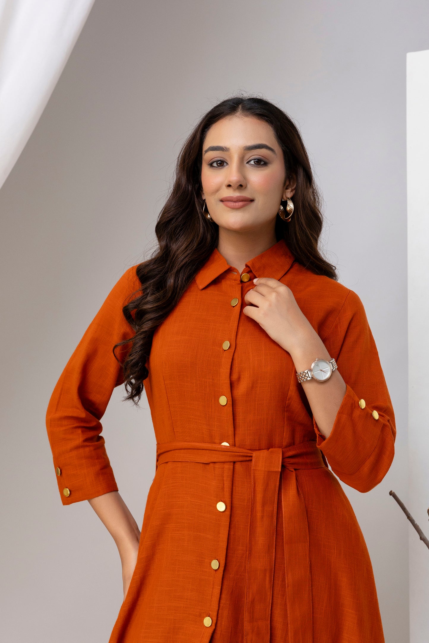 Rust Orange Airy Linen Dress