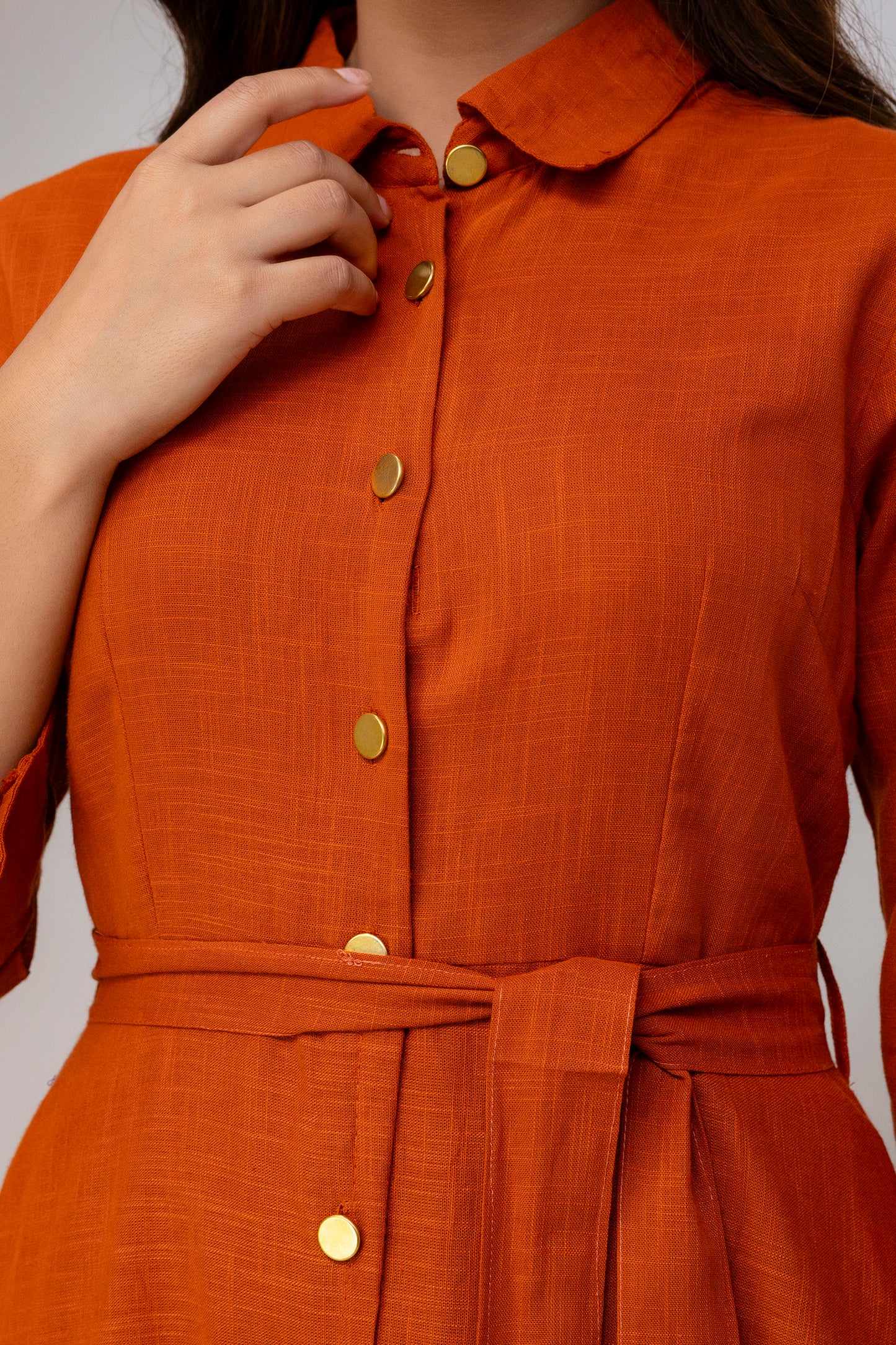 Rust Orange Airy Linen Dress