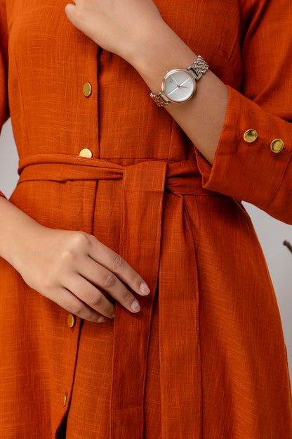 Rust Orange Airy Linen Dress
