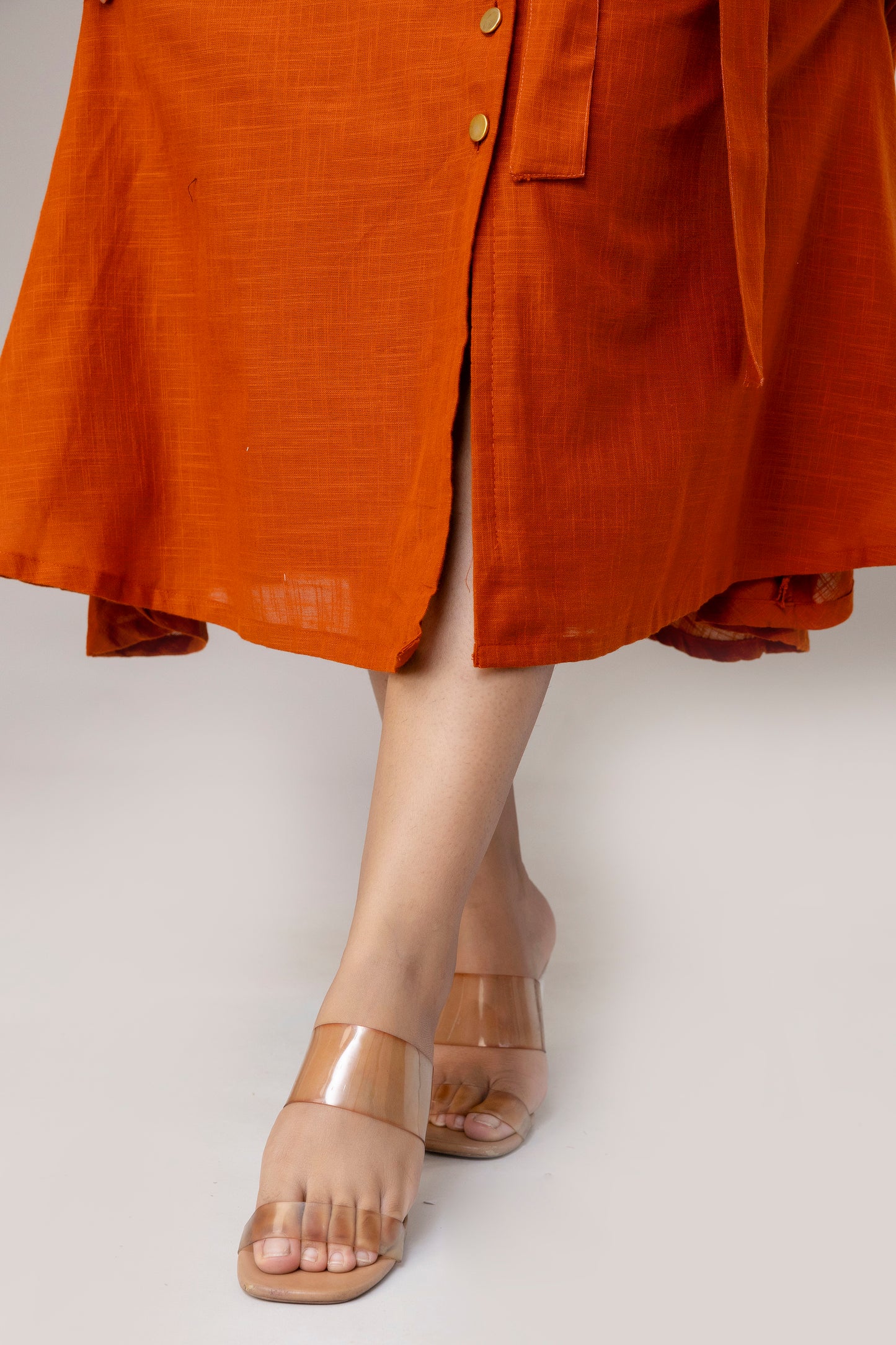 Rust Orange Airy Linen Dress