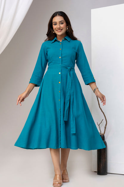 Teal Blue Airy Linen Dress