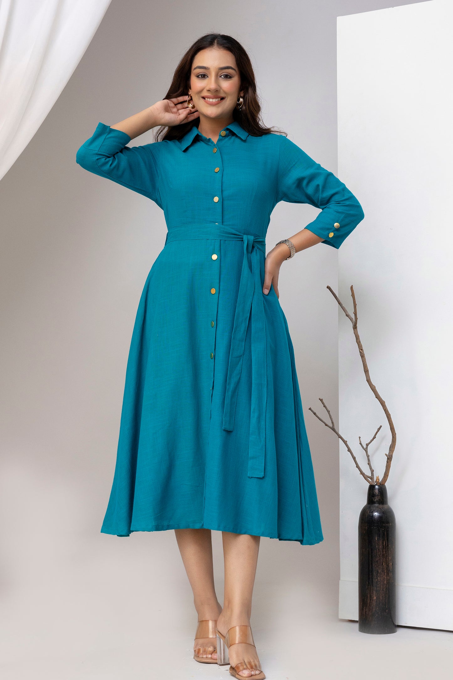 Teal Blue Airy Linen Dress