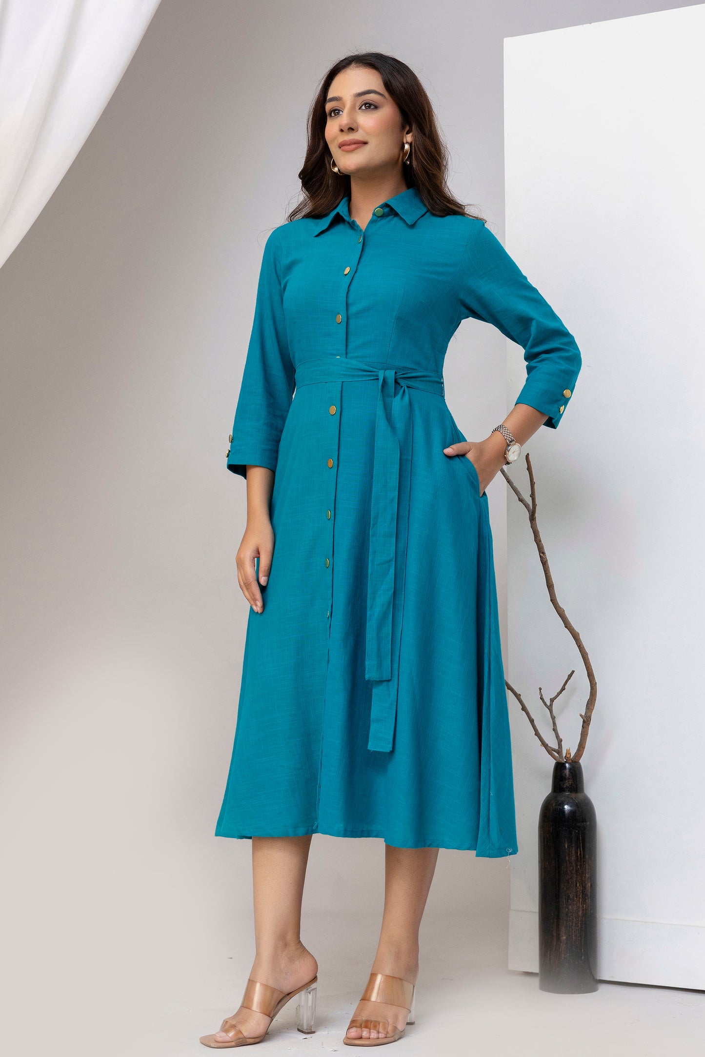 Teal Blue Airy Linen Dress