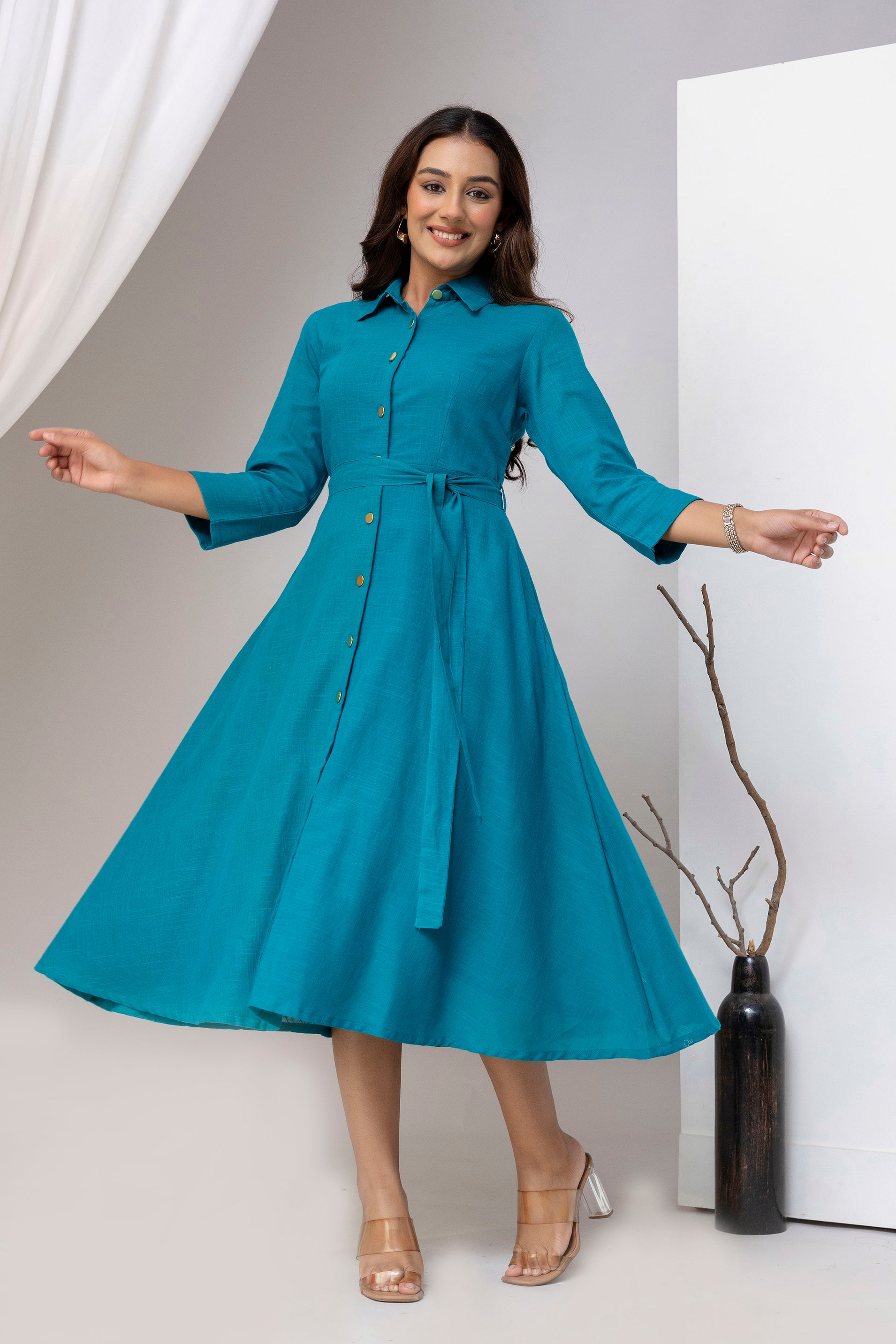 Teal Blue Airy Linen Dress
