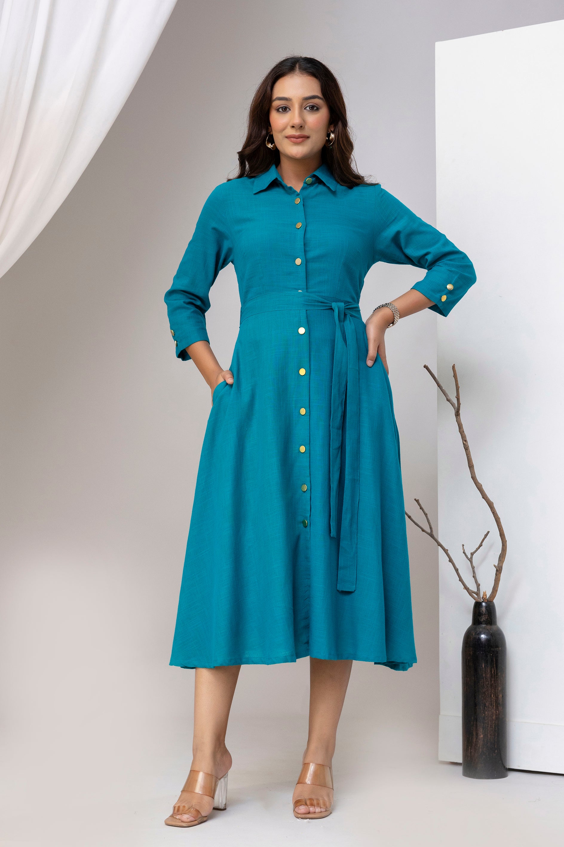 Teal Blue Airy Linen Dress