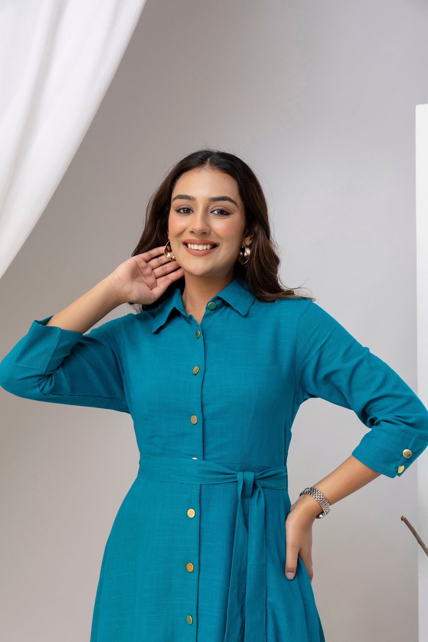 Teal Blue Airy Linen Dress