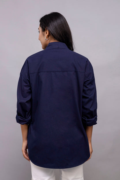 Navy Blue Women Oversized Shirt