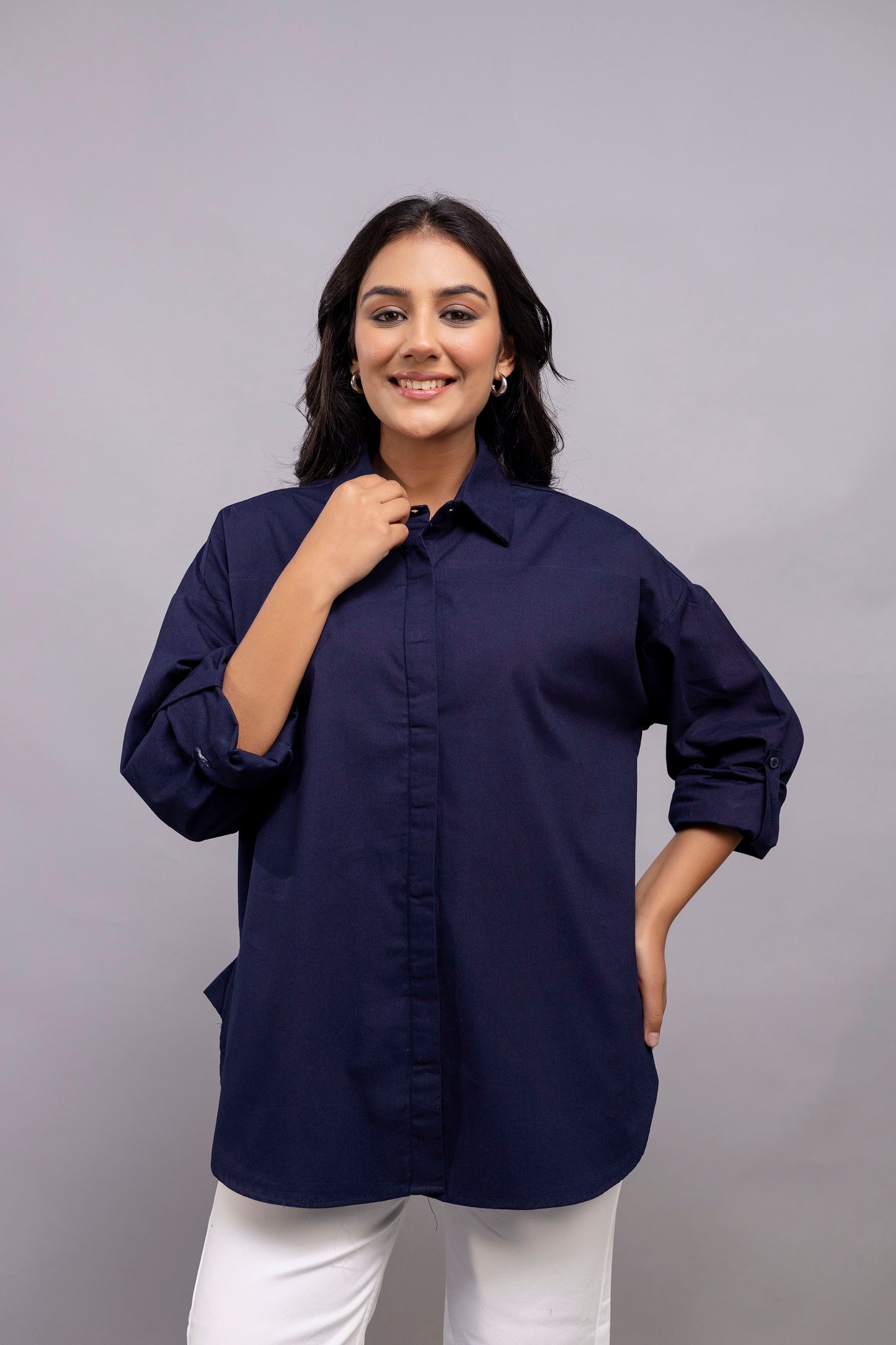 Navy Blue Women Oversized Shirt