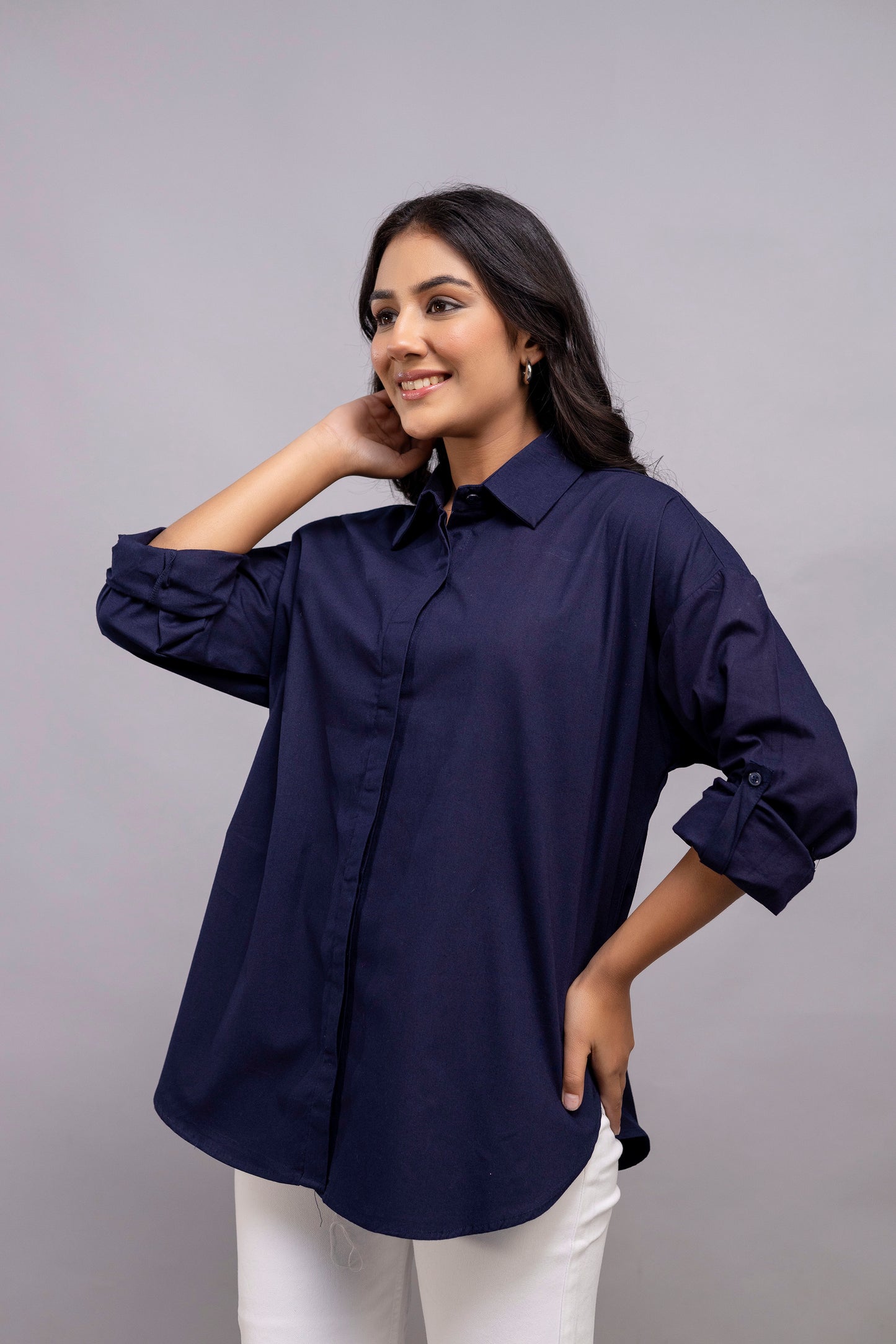 Navy Blue Women Oversized Shirt