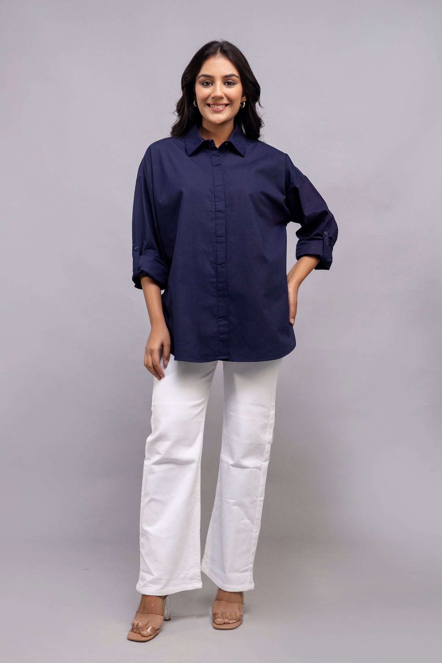 Navy Blue Women Oversized Shirt