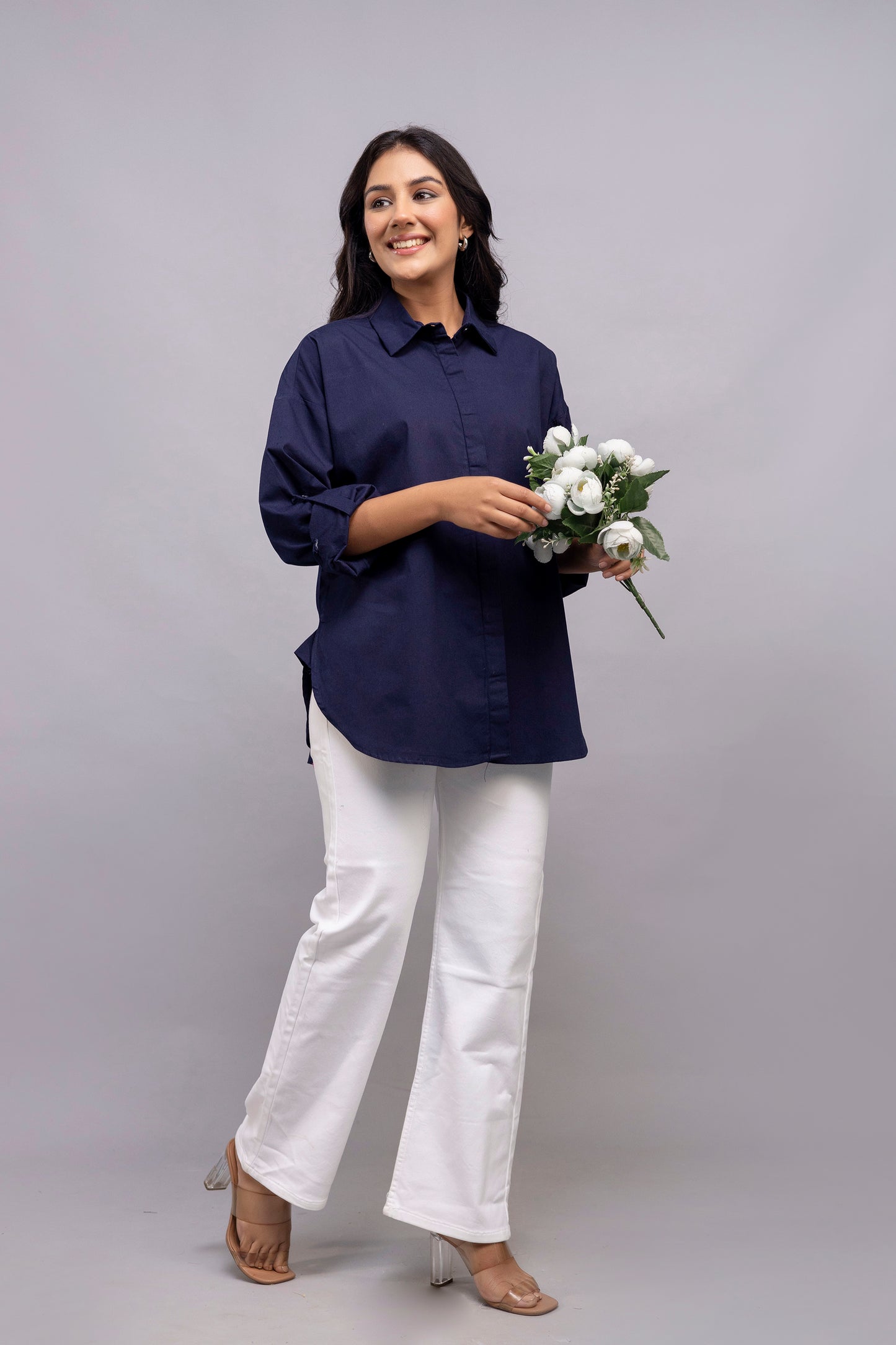 Navy Blue Women Oversized Shirt