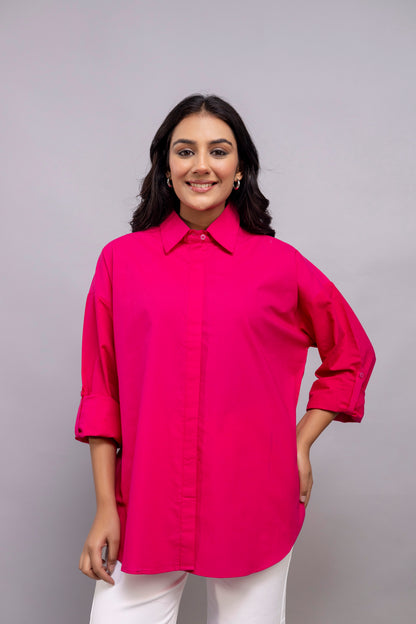 Hot Pink Women Oversized Shirt