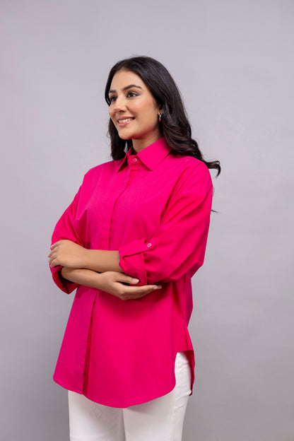 Hot Pink Women Oversized Shirt
