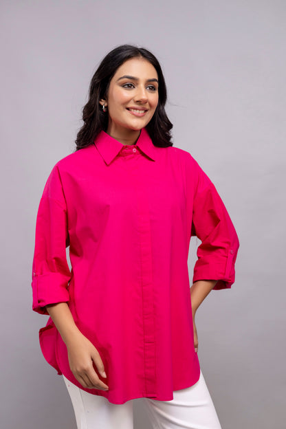 Hot Pink Women Oversized Shirt
