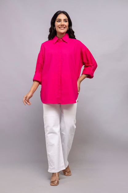 Hot Pink Women Oversized Shirt