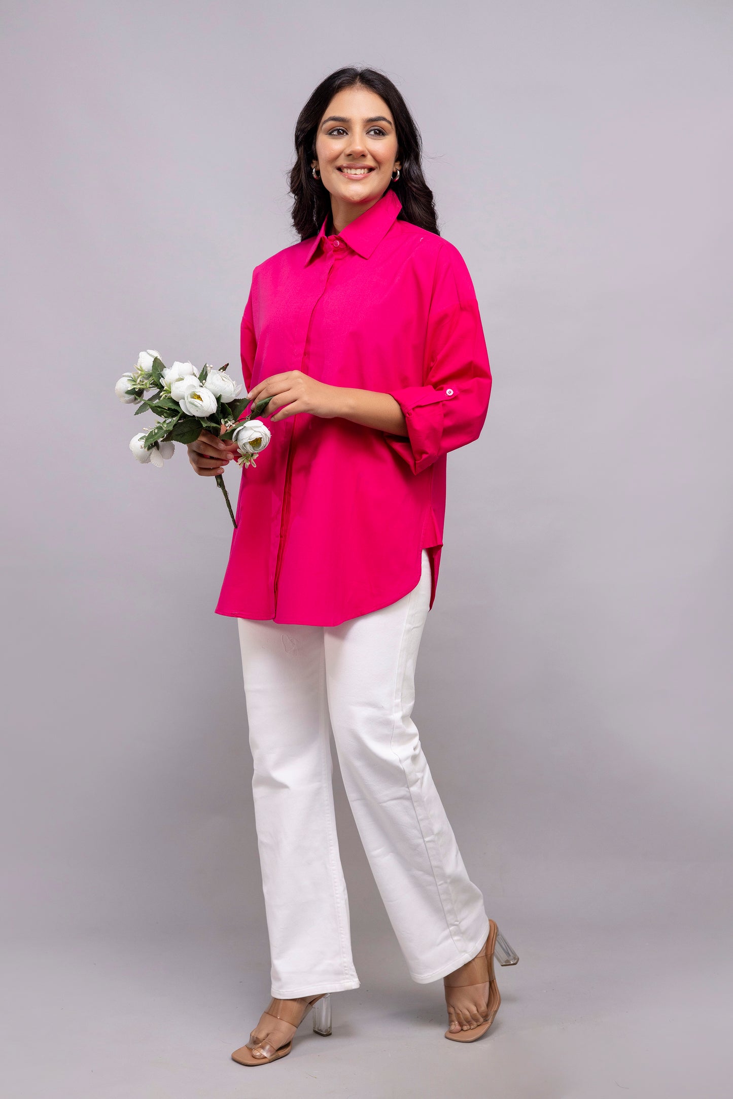 Hot Pink Women Oversized Shirt